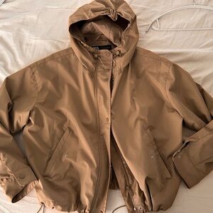 Zara Beige Nylon Windbreaker Bomber style Jacket